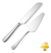 Silverpläterad tårtkniv och serveringsset i rostfritt stål – 2 delar, lämplig för bröllop, födelsedagar och fester, tål diskmaskin.
