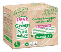 Love & Green Pure Nature - Ekologiska oblekta blöjor - Storlek 5 - 11 till 25 kg - 33 lager