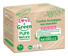 Love & Green Pure Nature - Ekologiska oblekta blöjor - Storlek 4+ - från 9 till 20 kg - 35 lager