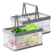 2-delad hopfällbar shoppingkorgset: 30 x 20 x 15 cm hopfällbar campinglåda i plast med handtag, hopfällbar låda