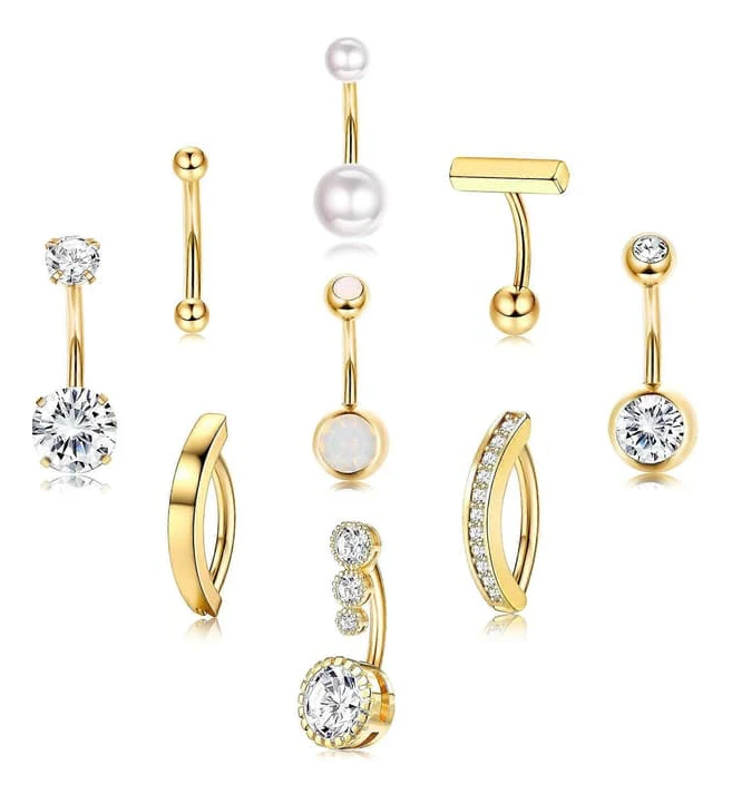 Clicker Navelpiercing Ring - Kirurgiskt Rostfritt Stål CZ Navelpiercingar Clicker Navelpiercingar för Kvinnor Navelpiercing Smyckespaket 14K Gold Plated 10MM