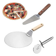 3 delar pizzaspade i rostfritt stål, pizzaskärare i rostfritt stål, pizzahjul i rostfritt stål, pizzaskärningsset