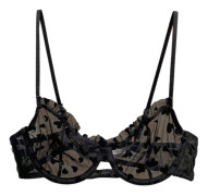 Spets-bh för kvinnor Skir Mesh Balconette Genomskinlig Bralette Ofodrad Bygel-bh Black L