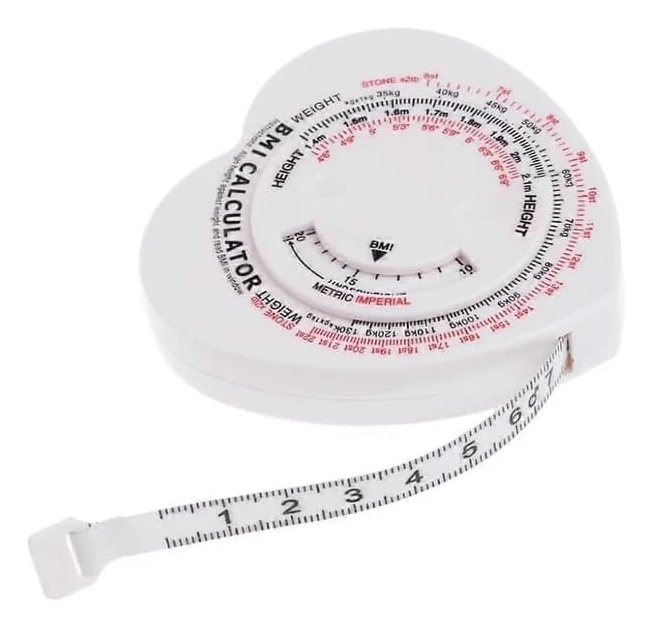 Kroppsmasseindex Måttband med Kalkylator, 150 cm Infällbart Midja-Höft-Förhållande Verktyg för Bedömning av Fetmarisk
