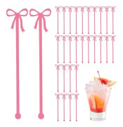 30 rosa akrylrörpinnar för cocktails, med rosetter