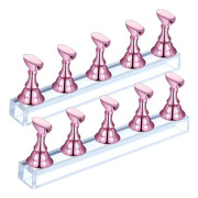 2-delat set med akryl- och magnetiska nagelkonstställ (roséguld), övningshållare för salong och DIY.