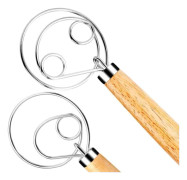 Danish Dough Whisks Bread Mixer, 2-Pack Premium Stainless Steel Dutch Whisk with Dough Scraper for Bread, Pastries or Pizza Base - Perfect Baking
