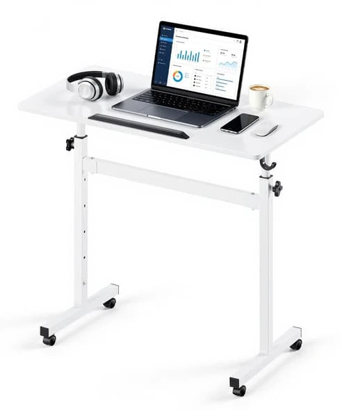 Höj- och sänkbart ståskrivbord - Mobilt datorbord på hjul - Lutningsbar bordsskiva 360° - Bordsskiva 81 x 41 cm - Maxbelastning 25 kg - Med krok - Låsbara hjul - För hemmakontor