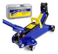 Hydraulisk garagedomkraft 2000 kg - Golvdomkraft - Lyfthöjd 13–32 cm - Stål - Med hjul och plastväska - Blå