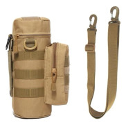 Utomhus vattenflaskfodral, 27 x 12 cm, axelrem, multifunktionell blåsficka för vandring och camping, khaki