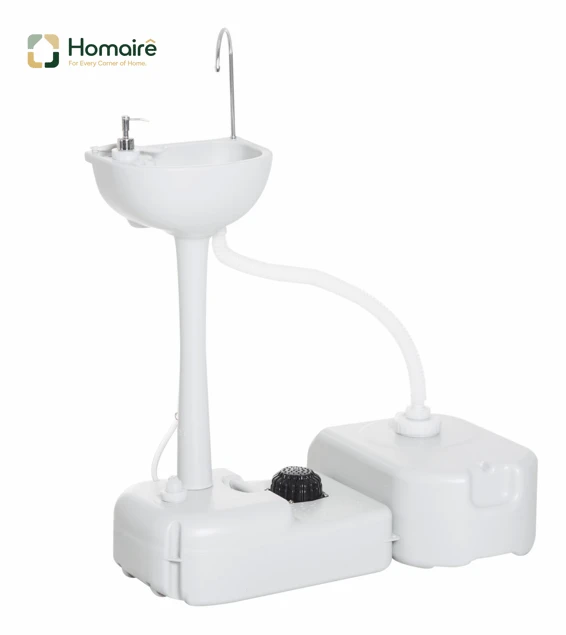 Portabel campingkran med 17L vattenreservoir, fotpump i HDPE för utomhusanvändning HOMAIRE Ljusgrå 83 x 50 x 103 cm