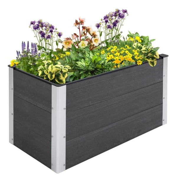 Planteringskärl - Upphöjd planteringskärl för balkong och trädgård | Färg: Grå | Mått: 50x100x50 cm