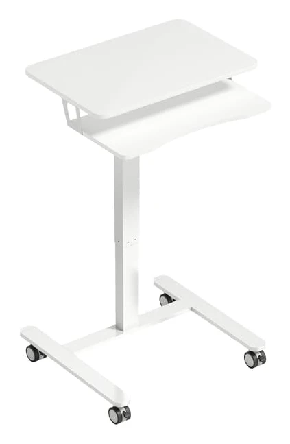 Stående skrivbord med tangentbordshylla och hjul | Färg: Vit | Mått: 65x60x71-107 cm