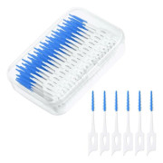 200-pack mjuka interdentalborstar och tandtrådsstickor i silikon - blå
