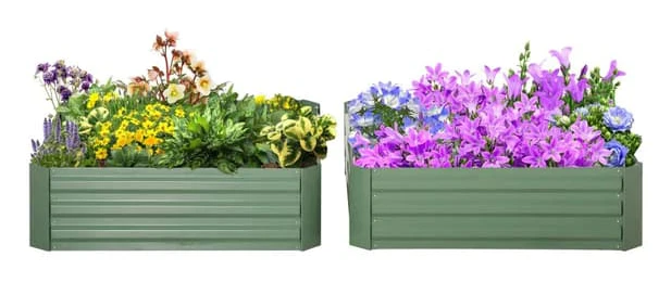 Set med 2 upphöjda planteringskärl | Färg: Grön | Mått: 100x100x30 cm