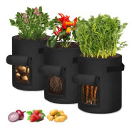 3-pack blomkrukor, 40-liters non-woven potatisodlingspåsar, 10 gallon, 35 cm i diameter, med observationsfönster, genomsläppliga, platsbesparande.