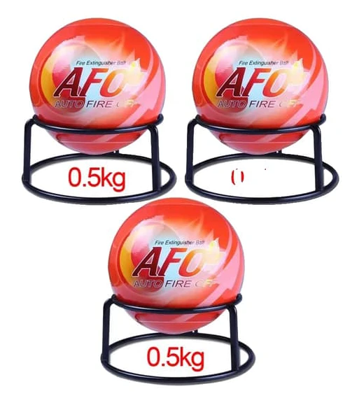 Brandbekämpningsboll, 0,5 kg, 11 cm diameter, automatisk aktivering vid 70°C, effektiv för 1,2 m³, släcker på 3 sekunder
