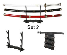 Anime Katana, Cosplay-replika, inkluderar stativ och bälte,Sätt 2