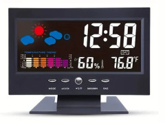 Väderstation trådlös inomhustermometer, temperaturstation, digital väckarklocka, vädertermometer, LED-temperatur- och luftfuktighetsmätare