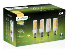 4x LED-lampa E14 rörformad T25 10W = 75W 970lm 3000K varm 320° LUMILED
