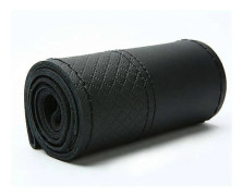 38 cm toppskikt kohud mjuk äkta läder flätad rattkåpa svart dubbellinje handsydd med nåltråd Black Thread
