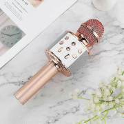 WS-858L LED-ljus blixt trådlös kapacitansmikrofon levereras med ljudmobiltelefon Bluetoon Live-mikrofon (roséguld)