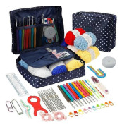 Virkningskit för nybörjare, Virkningsstartkit för vuxna, Virknålssats med garn, Stick- och virkningstillbehör Polka Dots