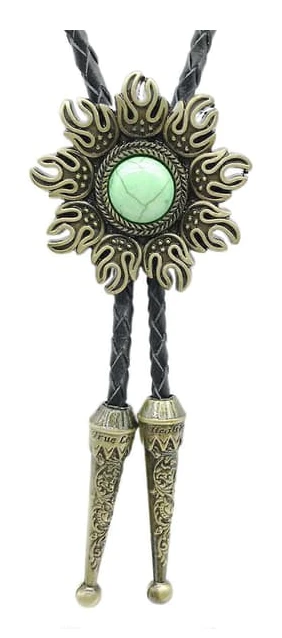 Solformad sten Cowboy Bolo Tie Western flätad konstläderrep slips smycken skjortkedja amerikanskt halsband green