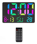 Digital väggklocka med RGB LED-display, svart, automatisk dimning, 5 ljusstyrkenivåer