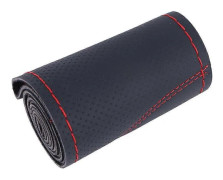 Gör-det-själv rattöverdrag Universal 38cm flätat överdrag för ratt Andningsbart och halkfritt bilrattfodral Red Line
