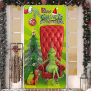 Juldörrdekorationer, Grinch Juldekorationer Grinch Dörröverdrag Grön Bakgrund Roliga Julhängande Banderoller Tillbehör