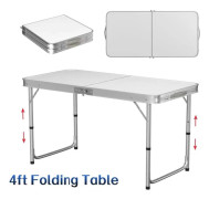 4ft hopfällbart bord 120x60cm - 3 höjder 70/62/55cm med handtag för camping picknick BBQ - Vit