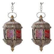 2 st hängande ljuslykta retro marockansk ljushållare ihålig metallglas ljushållare