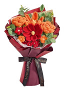 Handgjord virkad blomsterbukett för heminredning, kontorsinredning och speciella tillfällen blomsterarrangemang Red