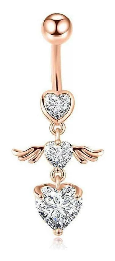 14G Hjärtformade Dangle Navelpiercingar för Kvinnor 316L Rostfritt Stål Änglavingar Navelpiercing Navelstavar Dinglande Kroppspiercing