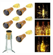 5-Pack Flasklampa med Solcell - Ljusslinga f?r Flaskor LED Cork lampa gul