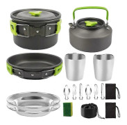 Utomhusgrytset Bärbar campingkokare vattenkokare Picknickgrillgrytset Bärbar hopfällbar picknickgrytkombination[ls] Green