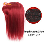 MEIFAN Långt rakt hår Toppers Clip Hair Extensions Syntetiskt hår Topper Natural Black Brown 3-Clip with Bang Fake Hairpiere 35cm-101