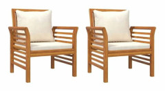 Maison Exclusive - Soffstolar och kuddar i krämvitt, set om 2, Akaciaträ