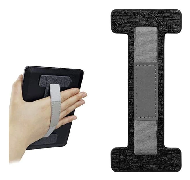 Universal surfplatta handrem, självhäftande I-formad elastisk halkfri grepp för iPad E-läsare, enhandsanvändning, svart grå