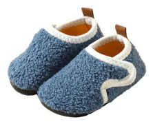 Barntofflor i bomull, mjuka plyschfoder, halkfri sula, varma inneskor för pojkar och flickor, blå storlek 28/29 blue 28/29（16.4 cm）