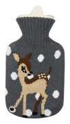 Förtjockad, vattenfylld PVC silikon varmvattenflaska/handvärmare med stickat fodral, Deer Brand B, 350ml