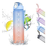 Motivational Water Bottle With Time Marker Leakproof For Sports Gym Office Running Adults Kids 1000ML Blue Gradient