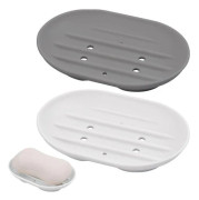 (2 stycken, 11,5 x 8 cm) Silikon tvålkopp med avlopp, oval tvålhållare, halkfri tvålhållare, duschtvålhållare, badrumskök, håller tvålen torr