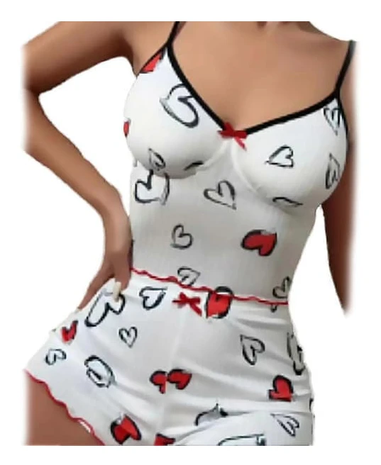 Loungewearset med körsbärstryck - Croppad Cami och Shorts - Polyester FL L