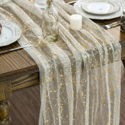 Beige Guld Gasväv Bordslöpare 75x300 cm, Glitter Metallisk Folie Skir Ostduk Kök Matsalsbordsdekor för Hemmafest White,golden