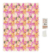 Konstgjord Blomvägg - Set Med 12 Blompaneler - Silkesblommor Dahlia Ros Hortensia - Bröllopsbakgrund Fotovägg Dekor - Champagne Lila Röd