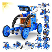STEM 13-i-1 Utbildning Solenergi Robotleksaker för pojkar 8+, Pedagogisk Leksak DIY Vetenskapskit för barn, Bygg Experiment Robotik Set Blue Gray