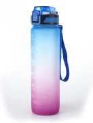 Water Bottle with Straw, 1000ML Drinking Bottle with Time Markers - Tritan BPA-Free - Leak-Proof Sports Water Bottle with Lock Lid Blue/Purple