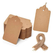 100 st presentetiketter med snöre, kraftpappershängtaggar | 1,7 x 2,8 tum, hängtaggar för kläder, gör-det-själv-hantverk, bröllop, högtider, brun 100pcs Large White